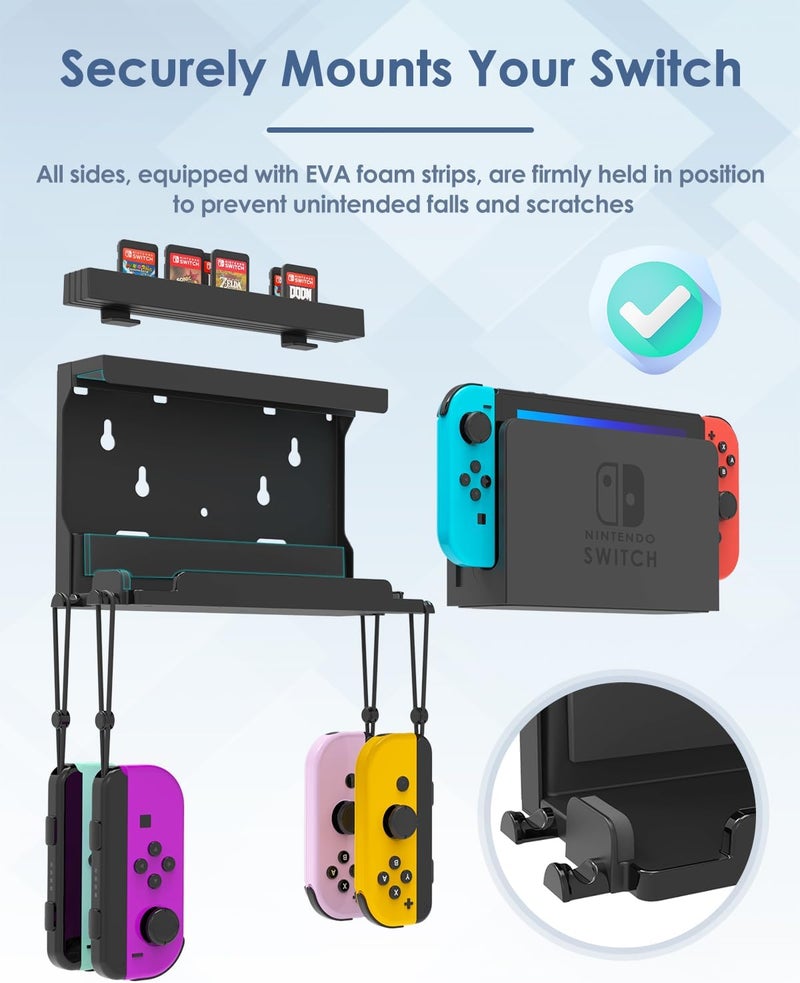 Nargos Wall Mount for Nintendo Switch and Switch OLED with 28 Game Card Holders and 4 Joy Con Hooks, Organize Switch Console Behind TV, Ideal Gift for Gamer, Black - Image 5